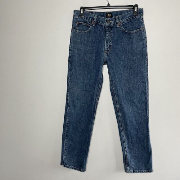 LEE Jeans Mens 33 x 32 Relaxed-Fit Denim 100% Cotton Blue Distressed - Picture 1 of 7